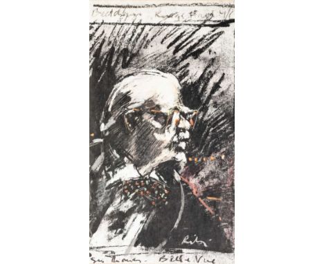 •HAROLD RILEY (1934) MIXED MEDIA 'Portrait of Sir Thomas Beecham', at Kings Hall, Manchester Signed and titled 14 1/2" x 8" (