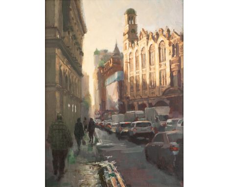 GARY LOUIS SMITH OIL PAINTING ON BOARD 'The Albert Hall', Peter Street, Manchester Inscribed verso 15 1/2" x 11 1/2" (39.5 x 