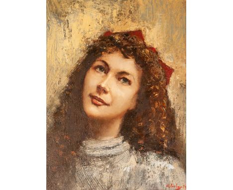 BOHUSLAV BARLOW (1947) OIL PAINTING ON BOARD Portrait - Karen II' Signed lower right 16" x 12" (40.5 x 30.5cm)