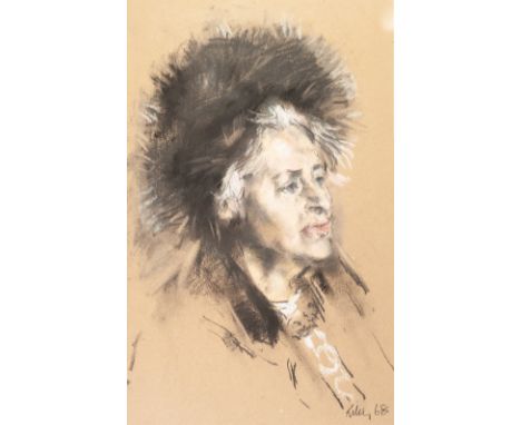 •HAROLD RILEY (1934) PASTEL DRAWING 'Portrait of Laura Seddon'Signed and dated (19)'68 14 1/2" x 9" (37 x 23cm)