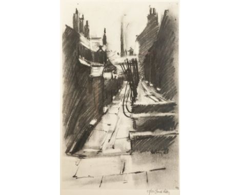 •HAROLD RILEY (1934) ARTIST SIGNED LIMITED EDITION PRINT OF A CHARCOAL DRAWING 'Back Alley' Signed and numbered 97/250, in pe