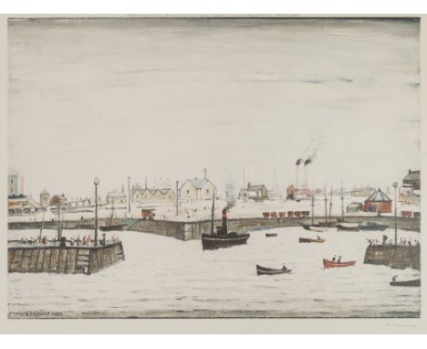 •L. S. LOWRY (1887 - 1976) ARTIST SIGNED LIMITED EDITION COLOUR PRINT 'The Harbour'  An edition of 850, guild stamped and sig