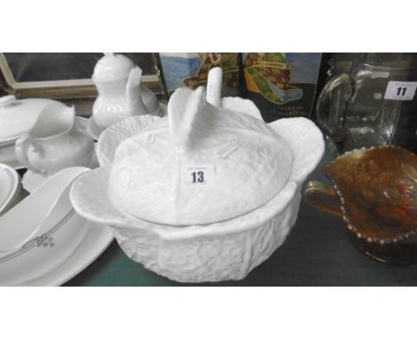 LARGE WHITE LIDDED TUREEN AND LADLE