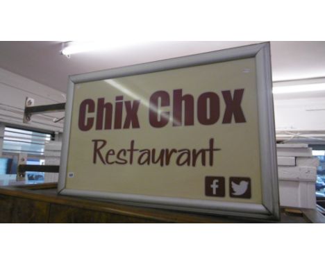 METAL ADVERTISING LIGHT SIGN 'CHIX CHOX', FROM OUR LOCAL RESTAURANT, RECENTLY CLOSED, EST. 1972