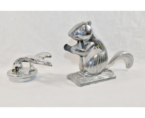 A chrome plated Chevrolet 'Chevy' eagle car mascot, 14.5cm long, base 7.5cm diameter, and a novelty table top nut cracker in 