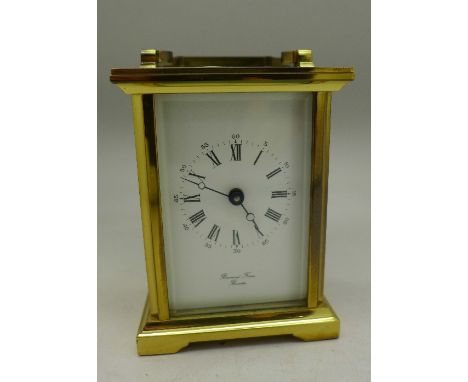 A brass carriage clock, the movement marked made in England, the dial marked Bornand Freres, Bicester, height 10cm
