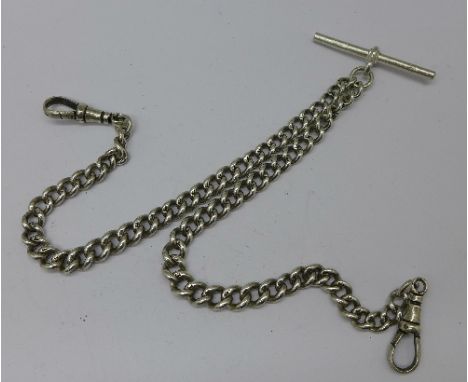 A silver double Albert chain, 30g