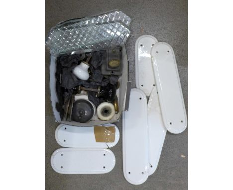 Door furniture including five ceramic finger plates, three glass finger plates, door knobs, etc.