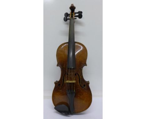 A violin with case, length of back without button 31.5cm