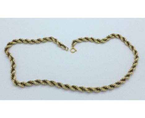 A 9ct gold rope chain, 26g