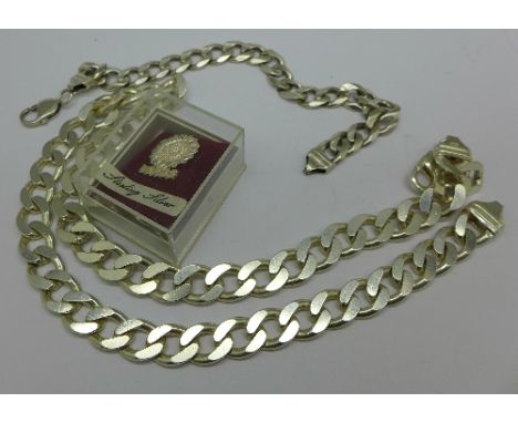 A silver chain and bracelet, 112g