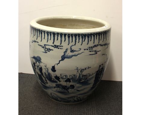 A very large Chinese hand painted porcelain planter, early to mid 20thC. D. 50cm, H 48cm.