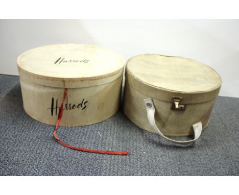 A vintage Harrods hat box, W. 43cm, with a further hat box.