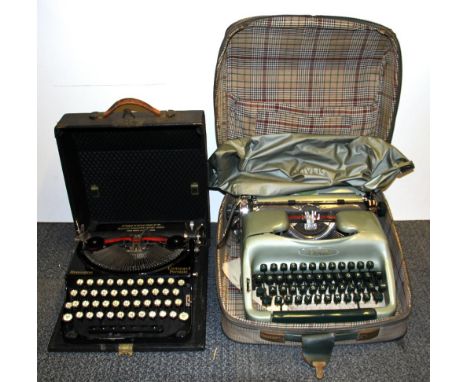 Two vintage portable typewriters.