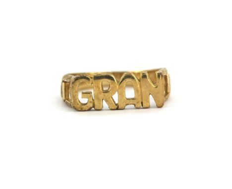 A 9ct yellow gold GRAN ring, (P.5).