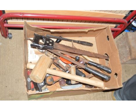 A box of various hand tools 