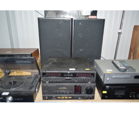 A Aiwa equalizer; together with a stereo amplifier and a pair of matching speakers