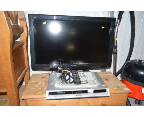 A Panasonic Vera flat screen television with remote control together with a Panasonic DVD recorder with remote control 