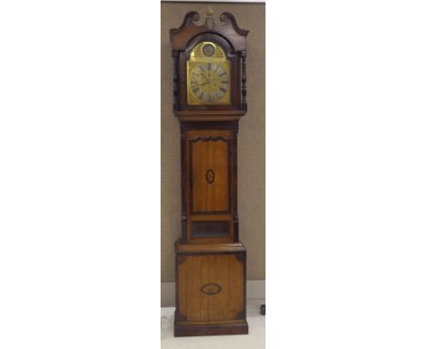 Antique Jos. Donisthorpe mahogany long case clock with inlay and banding. Face marked Jos. Donisthorpe Normanton. (Approx. 87