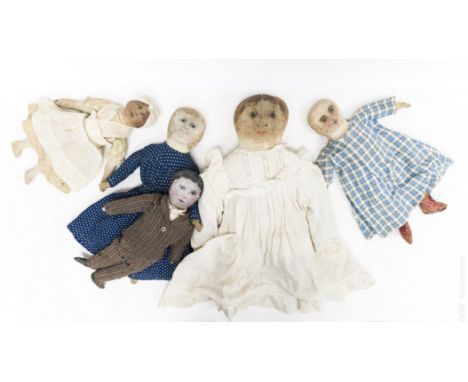 (5) Vintage cloth body dolls with painted faces.