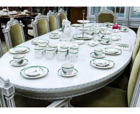 Spode "Christmas Tree" luncheon service, 65 pieces. (4-pc place setting for 8, 3-pc Coffee set, 8 coffee cups, 3-pc Tea set, 