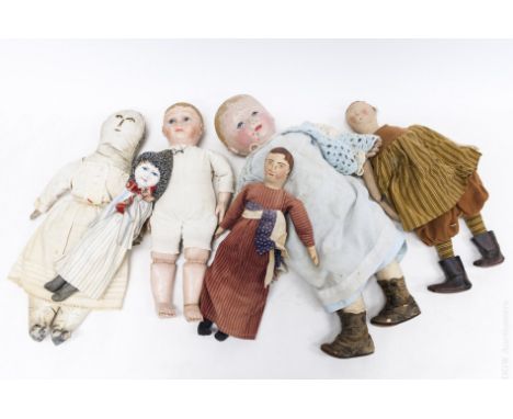 (5) Vintage Folk Art dolls with painted faces. (Largest: approx. 24" tall).