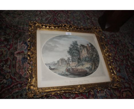 SAMUEL HIERONYMUS GRIMM "The Berkshire House, Putney", signed and dated "SH Grimm 1772", the reverse with various labels, ova