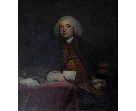 MANNER OF SIR JOSHUA REYNOLDS A portrait of a gentleman seated at a table in an interior traditionally identified as Lord Hol