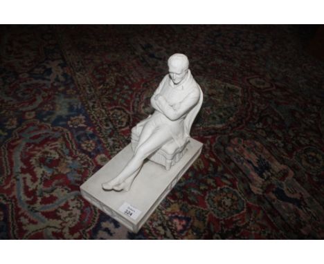 A COALBROOKDALE PARIANWARE FIGURE of the Duke of Wellington reclining on a chair, inscribed "C. Abbott, Sculpt.", 10.25" wide