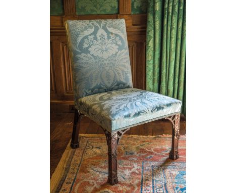 A PAIR OF LATE GEORGE II MAHOGANY SIDE CHAIRS, circa 1755, in the manner of William Vile, with rectangular padded backs and s