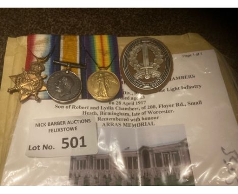 Militaria : WWI Medals (3) PO16471 Lance Corp R H Gilbert Chambers set plus another item