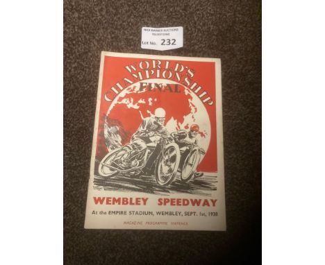Speedway : Wembley - World Final programme 01/09/1938 - superb condition item - 20 pages