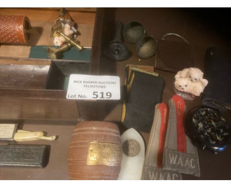 Collectables : Large wooden box with various vintage items within inc small item re HMS Ganges