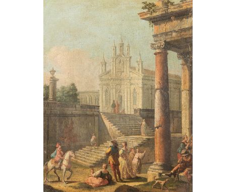 NORTH ITALIAN SCHOOL (18th CENTURY) ARCHITECTURAL CAPRICCIO oil on canvas 43.0 x 34.0cm / 17.0 x 13.0in 
