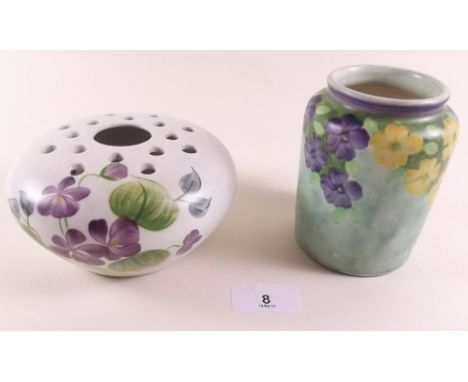 A Radford floral vase painted flowers - 10cm and rose bowl painted violets