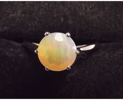 A 9k white gold Ethiopian opal ring 