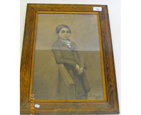 L. Bonnefoy - charcoal and chalk portrait of a boy, 1845 - 39 x 26cm