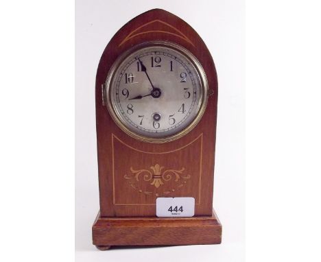 An Edwardian mahogany inlaid mantel clock