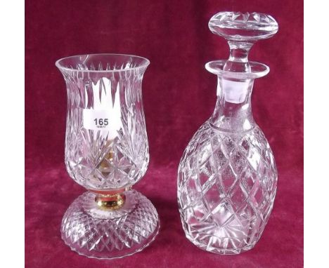 A cut glass table lamp and a cut glass decanter 