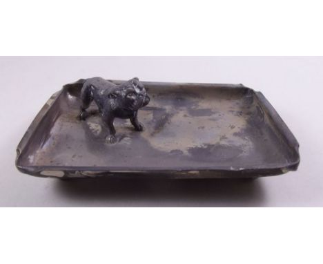 A silver trinket dish with miniature model bulldog to interior by John Henry Hill - London 1916