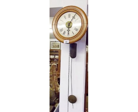 A 19th century postmans wall clock with striking movement and single weight