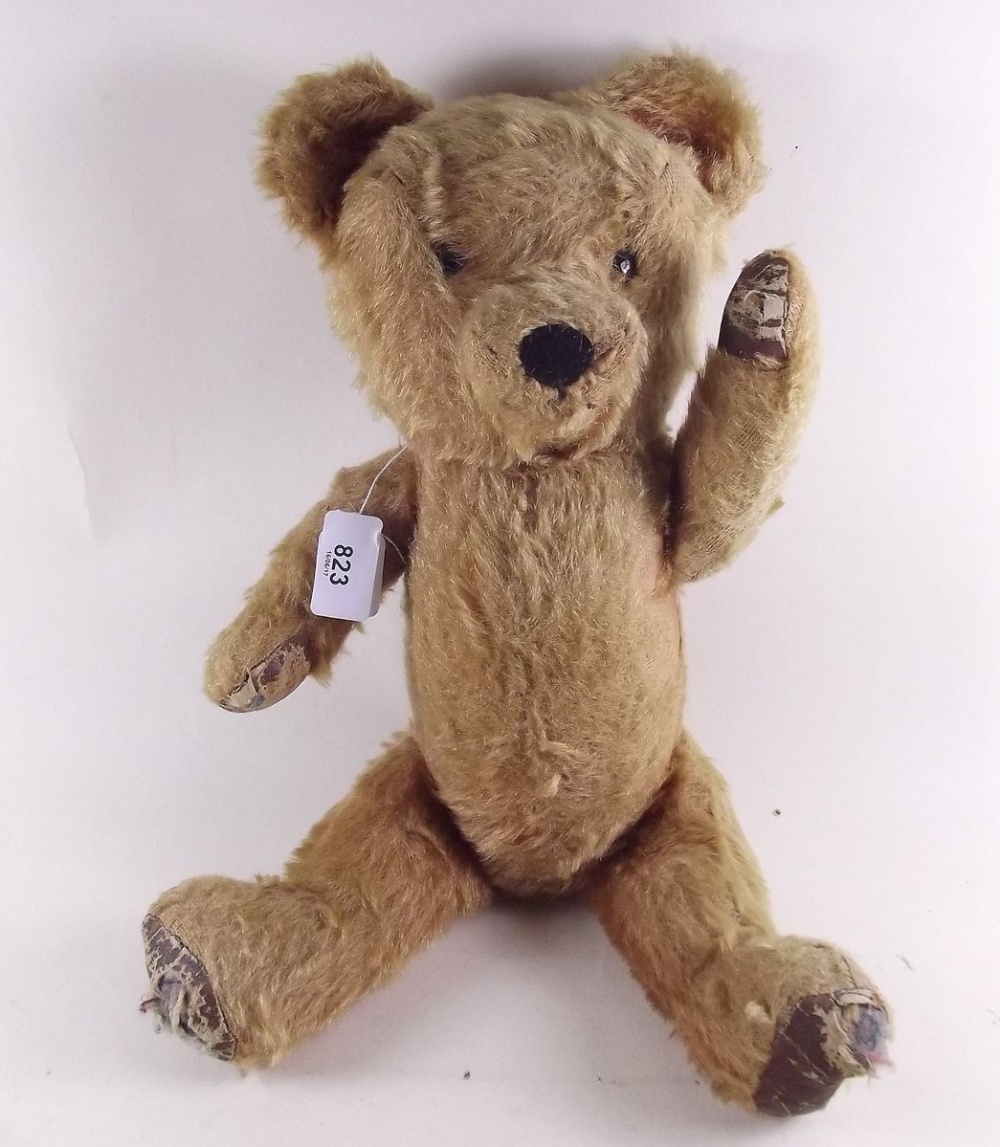 A gold mohair wind up musical teddy bear - plays Brahms lullaby - 42cm