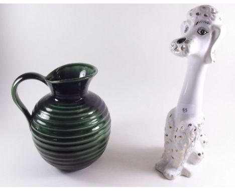 An Arthur Wood vintage large poodle and a large Sylvac 1950's green jug