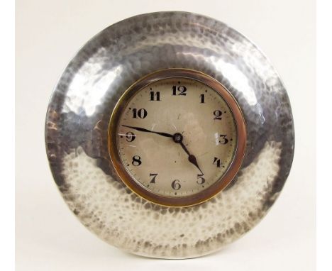 A Liberty Tudric hammered pewter circular desk clock (recently serviced) No. 01321