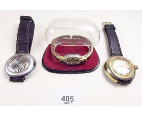 Two unusual Fero 1960's Calendar Waterproof watches and a ladies Samba enamel bracelet watch
