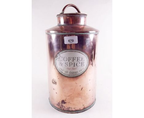 A copper coffee hopper