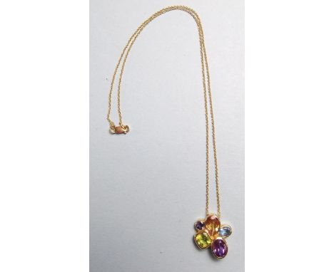 A Criso 18ct gold pendant set amethyst, citrine, peridot etc. and chain 