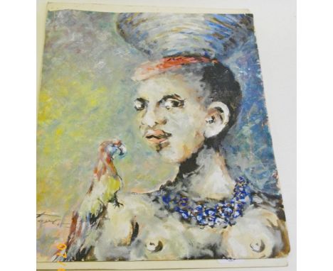 Percy Parb - gouache African woman together with a monochrome watercolour sketch 'Cocottes, Paris - 12',  with zebra sketch t