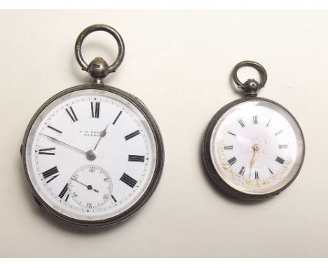 A silver pocket watch by J W Benson and a continental 935 silver and enamel fob watch 