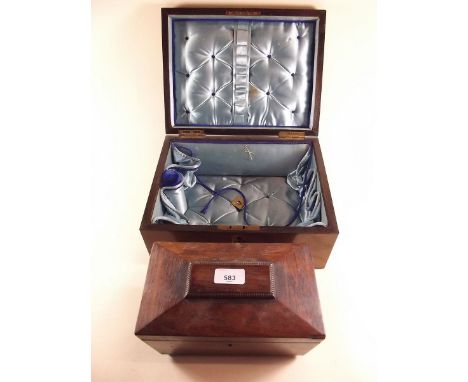 A Victorian walnut work box and a rosewood tea caddy - both a/f